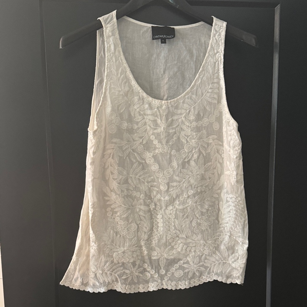 Cynthia Rowley embroidered white  linen tank
